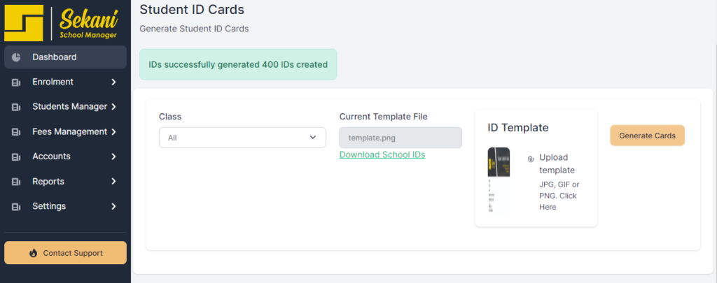Sekani's QR-Coded Student IDs