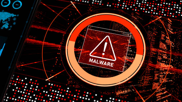 Malware warning symbol indicating a security threat to devices and data protection.
